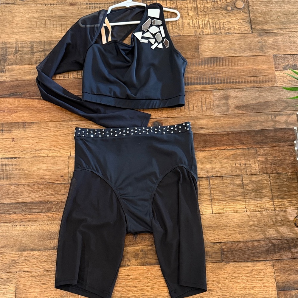 Balera Black Jazz Costume with Mirror and Rhinestone Accents